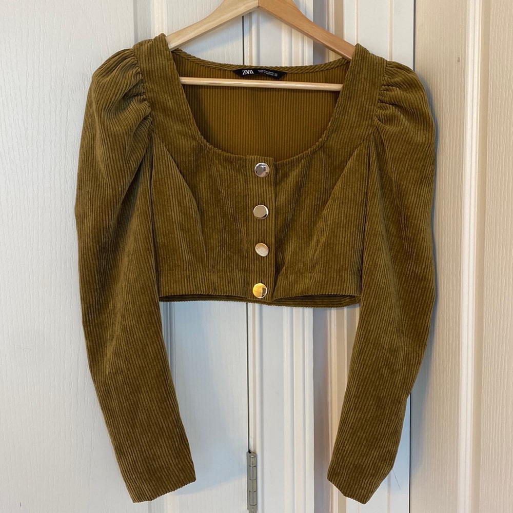 ZARA Corduroy buttoned crop blouse